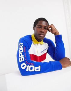 Белый свитшот с синими вставками и логотипом на груди Polo Ralph Lauren