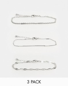3 серебристых браслета из разных цепочек ASOS DESIGN-Серебряный