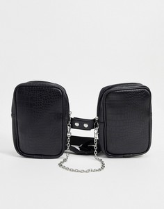 Черная сумка на грудь из искусственной крокодиловой кожи с цепочкой ASOS DESIGN-Черный