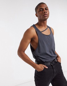 Черная свободная майка с рваной отделкой ASOS DESIGN-Черный