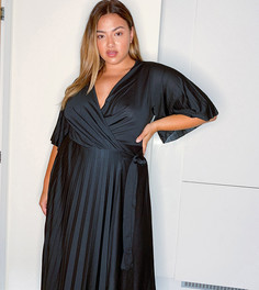 Черное платье миди с рукавами‑кимоно, запахом и завязкой на талии ASOS DESIGN Curve-Синий