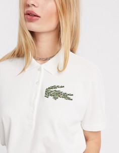 Кремовая свободная футболка-поло с вышитым логотипом Lacoste-Кремовый