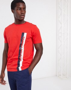 Красная футболка с логотипом на полосках Tommy Hilfiger-Черный
