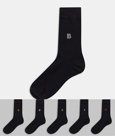 5 пар черных носков с вышитым логотипом Burton Menswear-Черный
