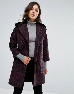 Пальто из ткани с добавлением шерсти с воротником из искусственного меха Helene Berman-Фиолетовый