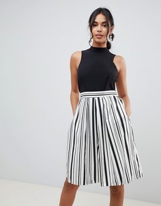 Короткое приталенное платье 2 в 1 в полоску Closet London-Мульти