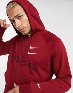 Худи бордового цвета на молнии с логотипом-галочкой Nike-Красный