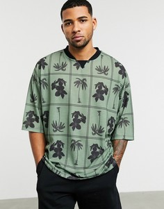 Футболка в стиле oversized с принтом и воротником "бомбер" ASOS DESIGN-Зеленый