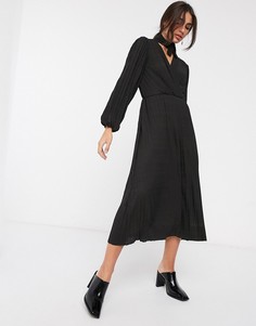 Черное платье макси с длинными рукавами и завязкой ASOS DESIGN-Черный