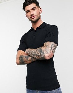 Поло облегающего кроя черного цвета ASOS DESIGN-Черный