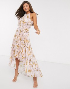 Светло-розовое платье миди с цветочным принтом и плиссировкой Ted Baker-Розовый