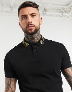 Черное поло с короткими рукавами и вышивкой Versace Jeans-Черный