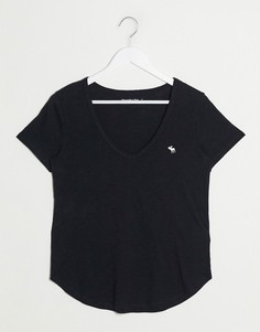 Черная футболка с логотипом и V-образным вырезом Abercrombie & Fitch-Черный
