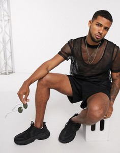 Черная сетчатая футболка с майкой от комплекта ASOS DESIGN-Черный