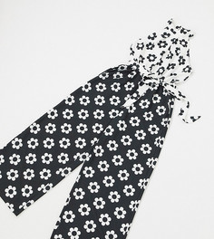 Эксклюзивный черно-белый комбинезон с широкими штанинами и цветочным принтом в стиле ретро Twisted Wunder-Мульти