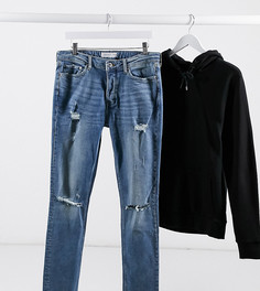 Синие джинсы скинни с рваной отделкой Topman Big & Tall-Синий