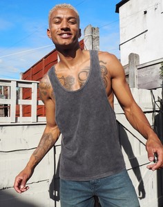 Черная майка-борцовка с эффектом кислотной стирки ASOS DESIGN-Черный