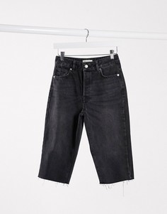 Черные длинные джинсовые шорты с необработанным краем Selected Femme-Черный