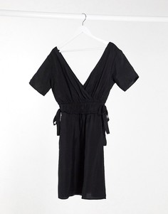 Черное льняное платье мини с завязками по бокам Object-Мульти