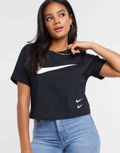 Черная футболка с логотипами-галочками Nike-Черный