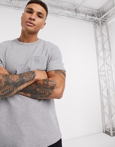 Серая свободная футболка из вафельного трикотажа Bershka-Серый