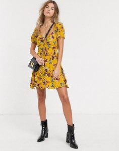 Band Of floral mini tea dress in yellow-Желтый