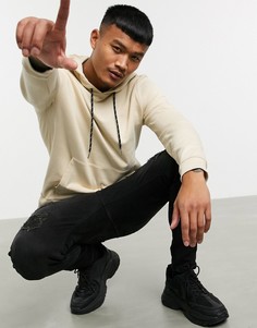 Худи бежевого цвета из органического хлопка со шнурком ASOS DESIGN-Бежевый
