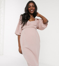 Льняное розовое платье миди с запахом ASOS DESIGN Maternity-Розовый