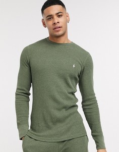 Оливковый лонгслив из вафельного трикотажа с логотипом Polo Ralph Lauren-Зеленый