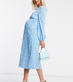 Платье с открытой спиной и цветочным принтом Fashion Union Maternity-Синий
