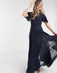 Платье макси с кружевными вставками ASOS DESIGN Bridesmaid-Темно-синий