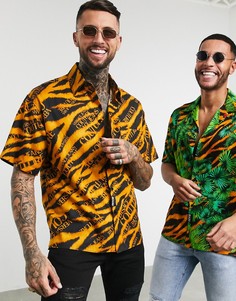 Рубашка с тигровым принтом черного и золотистого цвета Versace Jeans Couture-Черный