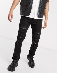 Черные узкие джинсы со рваной отделкой Versace Jeans Couture-Черный