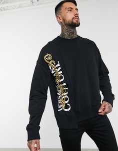 Черный свободный свитшот с большим логотипом Versace Jeans Couture