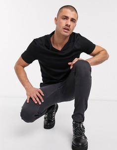 Черное поло из органического хлопка с отложным воротником ASOS DESIGN-Черный