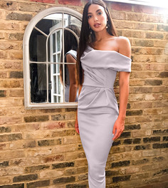 Нежно-голубое платье-футляр миди со спущенными плечами ASOS DESIGN Tall-Бежевый