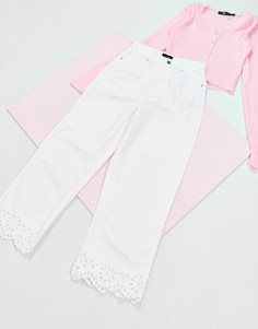 Белые широкие джинсы до щиколотки с вышивкой ришелье по краям Vero Moda-Белый