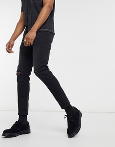 Черные укороченные джинсы скинни с рваной отделкой на коленях ASOS DESIGN-Черный