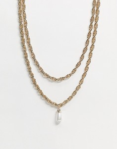 Золотистое витое ожерелье с искусственным жемчугом Topshop-Золотой