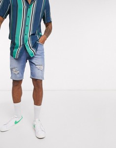 Синие джинсовые шорты скинни со рваной отделкой ASOS DESIGN-Синий