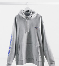 Серый меланжевый худи с логотипом на рукаве Polo Ralph Lauren Big & Tall