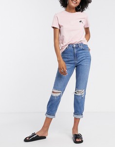 Синие джинсы в винтажном стиле с рваной отделкой Topshop-Синий