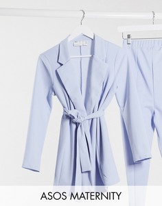 Голубой трикотажный пиджак с запахом ASOS DESIGN Maternity-Синий