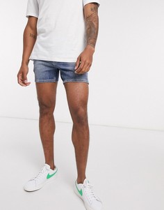 Синие выбеленные короткие джинсовые шорты скинни ASOS DESIGN-Синий