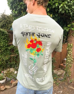 Серая футболка с принтом роз на спине Sixth June-Серый