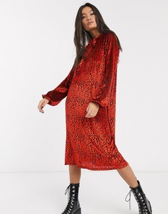 Платье миди с красным звериным узором ASOS DESIGN-Мульти