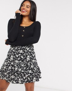 Кроп-топ на пуговицах с длинными рукавами Brave Soul-Черный