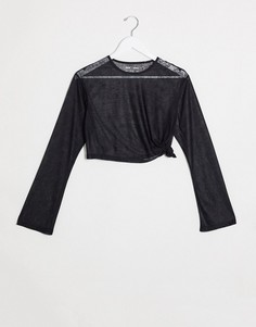 Топ с длинными рукавами и узелком сбоку ASOS 4505-Черный