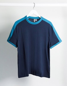 Темно-синяя футболка из органического хлопка с контрастными вставками ASOS DESIGN-Темно-синий