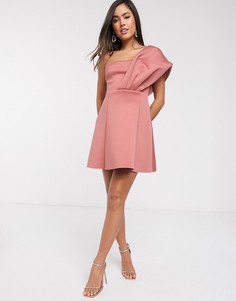 Розовое платье мини на одно плечо ASOS DESIGN-Розовый